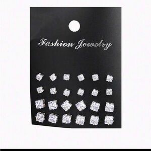 Elegant Silver Square Stud Earrings Set